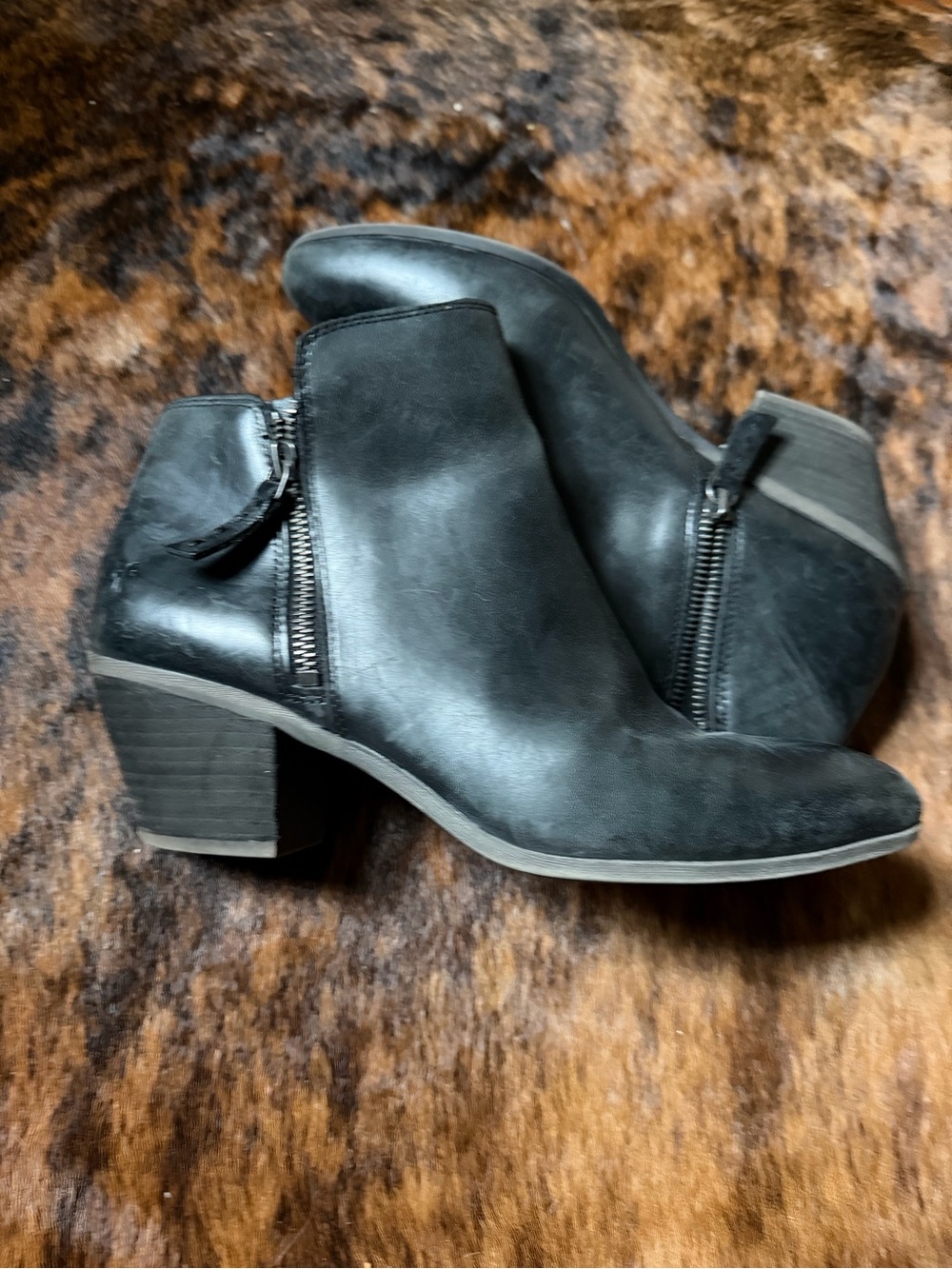 Frye Black Leather Ankle Booties with Side Zipper